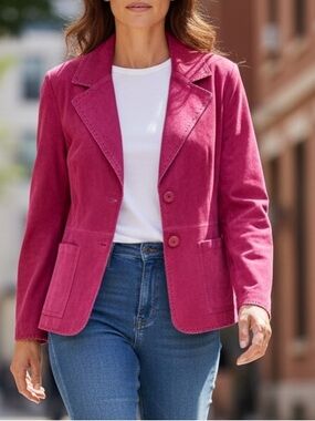 April Cornell Pink Suede Leather Boho Jacket Sz M